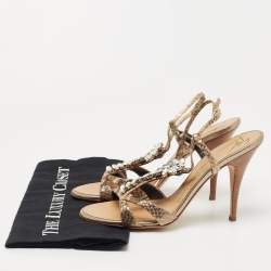 مملوكة مسبقًا Giuseppe Zanotti Gold Textured Suede Crystal Embellished Ankle Strap Sandals Size 39