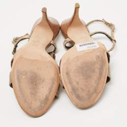 مملوكة مسبقًا Giuseppe Zanotti Gold Textured Suede Crystal Embellished Ankle Strap Sandals Size 39