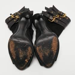 Pre Owned Giuseppe Zanotti Black Suede Cutout Peep Toe Ankle Boots Size 38