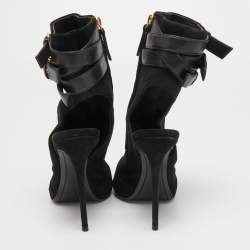 Pre Owned Giuseppe Zanotti Black Suede Cutout Peep Toe Ankle Boots Size 38