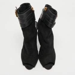 Pre Owned Giuseppe Zanotti Black Suede Cutout Peep Toe Ankle Boots Size 38