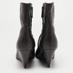 Pre Owned Giuseppe Zanotti Black Python Embossed Leather Wedge Ankle Boots Size 40.5