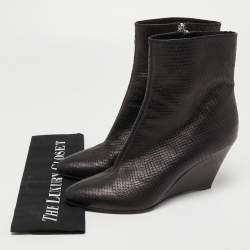 Pre Owned Giuseppe Zanotti Black Python Embossed Leather Wedge Ankle Boots Size 40.5