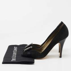 Pre Owned Giuseppe Zanotti Black Suede and Satin Peep Toe Pumps Size 39