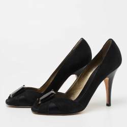 Pre Owned Giuseppe Zanotti Black Suede and Satin Peep Toe Pumps Size 39
