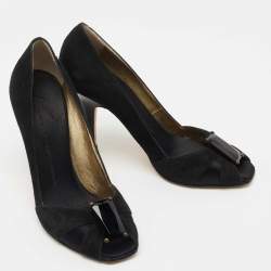 Pre Owned Giuseppe Zanotti Black Suede and Satin Peep Toe Pumps Size 39