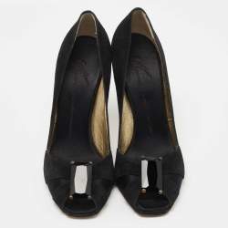 Pre Owned Giuseppe Zanotti Black Suede and Satin Peep Toe Pumps Size 39