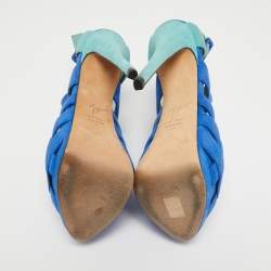 Pre Owned Giuseppe Zanotti Two Tone Suede Cutout Ankle Strap Sandals Size 38