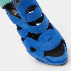 Pre Owned Giuseppe Zanotti Two Tone Suede Cutout Ankle Strap Sandals Size 38