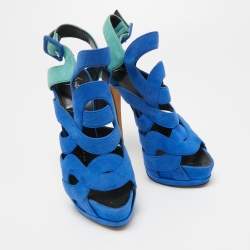 Pre Owned Giuseppe Zanotti Two Tone Suede Cutout Ankle Strap Sandals Size 38