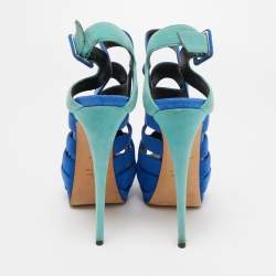 Pre Owned Giuseppe Zanotti Two Tone Suede Cutout Ankle Strap Sandals Size 38