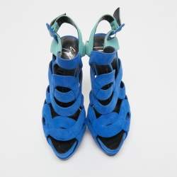 Pre Owned Giuseppe Zanotti Two Tone Suede Cutout Ankle Strap Sandals Size 38