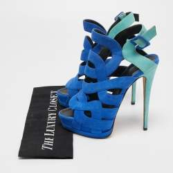 Pre Owned Giuseppe Zanotti Two Tone Suede Cutout Ankle Strap Sandals Size 38