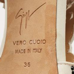 Pre Owned Giuseppe Zanotti White/Black La Perla Cut Out Detail Crystal Embellished Booties Size 36