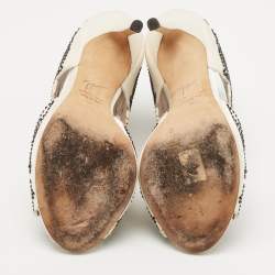 Pre Owned Giuseppe Zanotti White/Black La Perla Cut Out Detail Crystal Embellished Booties Size 36