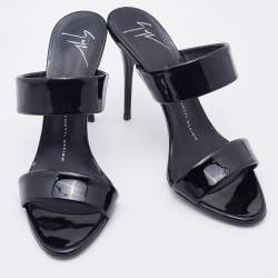 Pre Owned Giuseppe Zanotti Black Patent Leather Strappy Slide Sandals Size 37