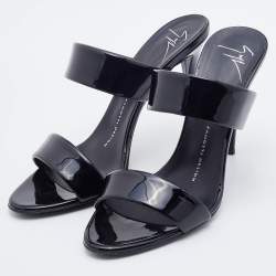 Pre Owned Giuseppe Zanotti Black Patent Leather Strappy Slide Sandals Size 37