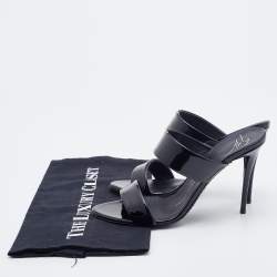 Pre Owned Giuseppe Zanotti Black Patent Leather Strappy Slide Sandals Size 37