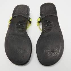 Pre Owned Giuseppe Zanotti Neon Yellow Patent Leather Crystal Embellished Toe Ring Ankle Strap Sandals Size 38