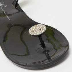 Pre Owned Giuseppe Zanotti Neon Yellow Patent Leather Crystal Embellished Toe Ring Ankle Strap Sandals Size 38