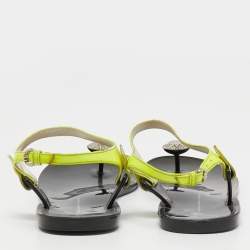 Pre Owned Giuseppe Zanotti Neon Yellow Patent Leather Crystal Embellished Toe Ring Ankle Strap Sandals Size 38