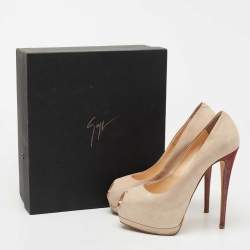 Giuseppe Zanotti Beige Suede Sharon Peep Toe Platform Pumps Size 38