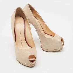 Giuseppe Zanotti Beige Suede Sharon Peep Toe Platform Pumps Size 38