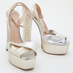 مملوكة مسبقًا Giuseppe Zanotti Metallic Gold/Silver Double Betty Platform Sandals Size 38