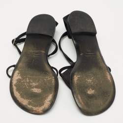 Pre Owned Giuseppe Zanotti Black Suede Crystal Embellished Thong Flat Sandals Size 36