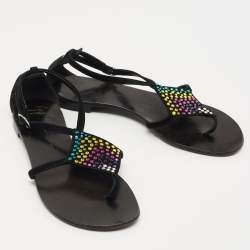 Pre Owned Giuseppe Zanotti Black Suede Crystal Embellished Thong Flat Sandals Size 36