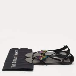 Pre Owned Giuseppe Zanotti Black Suede Crystal Embellished Thong Flat Sandals Size 36