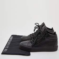 Pre Owned Giuseppe Zanotti Black Leather Double Zip High Top Sneakers Size 37