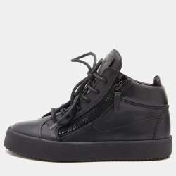 Pre Owned Giuseppe Zanotti Black Leather Double Zip High Top Sneakers Size 37