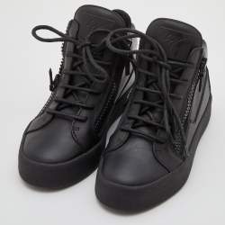 Pre Owned Giuseppe Zanotti Black Leather Double Zip High Top Sneakers Size 37