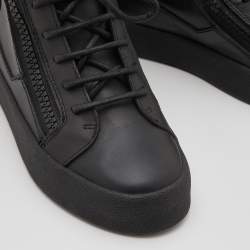 Pre Owned Giuseppe Zanotti Black Leather Double Zip High Top Sneakers Size 37