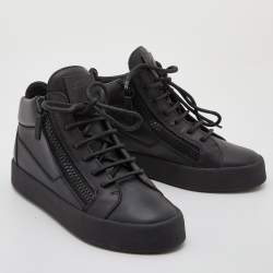 Pre Owned Giuseppe Zanotti Black Leather Double Zip High Top Sneakers Size 37
