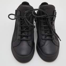 Pre Owned Giuseppe Zanotti Black Leather Double Zip High Top Sneakers Size 37