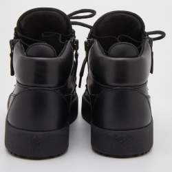 Pre Owned Giuseppe Zanotti Black Leather Double Zip High Top Sneakers Size 37