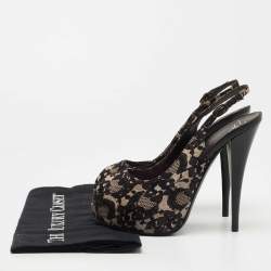 Giuseppe Zanotti Black/Grey Lace Platform Slingback Pumps Size 38