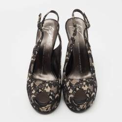 Giuseppe Zanotti Black/Grey Lace Platform Slingback Pumps Size 38