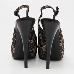 Giuseppe Zanotti Black/Grey Lace Platform Slingback Pumps Size 38