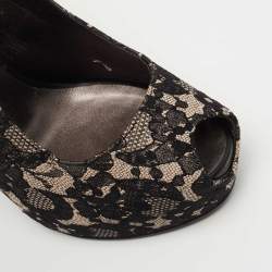 Giuseppe Zanotti Black/Grey Lace Platform Slingback Pumps Size 38