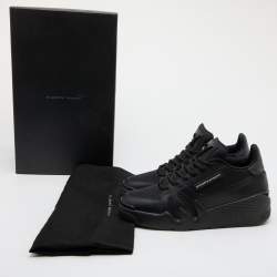 Pre Owned Giuseppe Zanotti Black Leather and Fabric Talon Low Top Wedge Sneakers Size 38