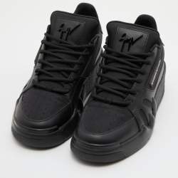 Pre Owned Giuseppe Zanotti Black Leather and Fabric Talon Low Top Wedge Sneakers Size 38