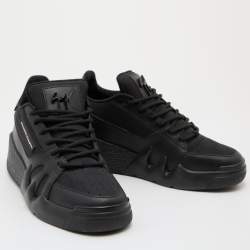 Pre Owned Giuseppe Zanotti Black Leather and Fabric Talon Low Top Wedge Sneakers Size 38