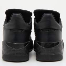 Pre Owned Giuseppe Zanotti Black Leather and Fabric Talon Low Top Wedge Sneakers Size 38