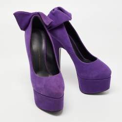 Pre Owned Giuseppe Zanotti Purple Suede Debra Bow Platform Pumps Size 36.5