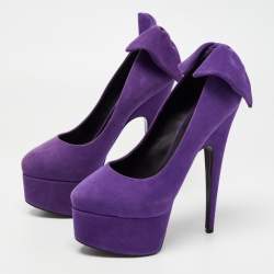 Pre Owned Giuseppe Zanotti Purple Suede Debra Bow Platform Pumps Size 36.5