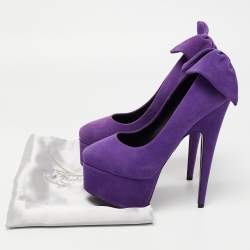 Pre Owned Giuseppe Zanotti Purple Suede Debra Bow Platform Pumps Size 36.5