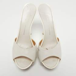 Giuseppe Zanotti White Leather Open Toe Slide Sandals Size 36